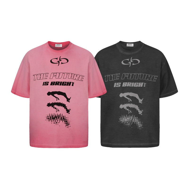 Men's t-shirt: gt american retro couple street style high-end washed & distressed design, men's loose fit crew neck tee