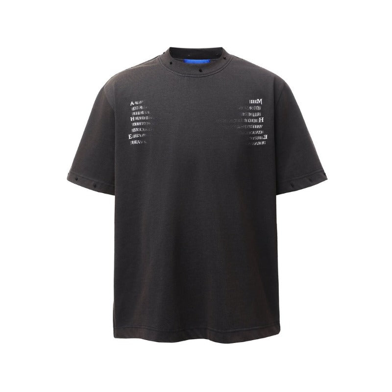 Men's t-shirt - american retro heavyweight double yarn high-quality high street washed distressed printed men's loose fit short sleeve t-shirt