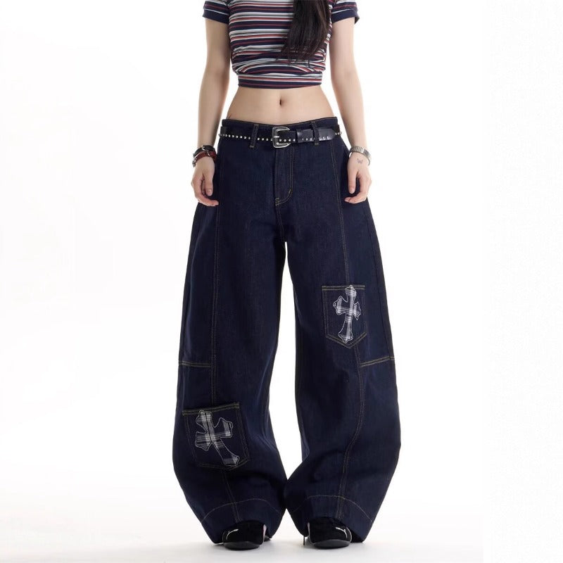 Women jeans retro women loose wide legs