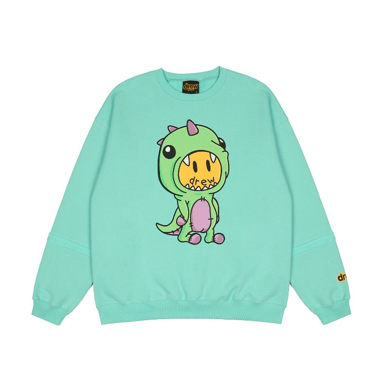 Drew house hoodie autumn winter d@ew cartoon little dinosaur round neck pulloverfleece-linedsweatshirt