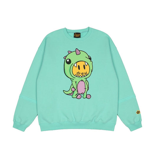 Drew house hoodie autumn winter d@ew cartoon little dinosaur round neck pulloverfleece-linedsweatshirt