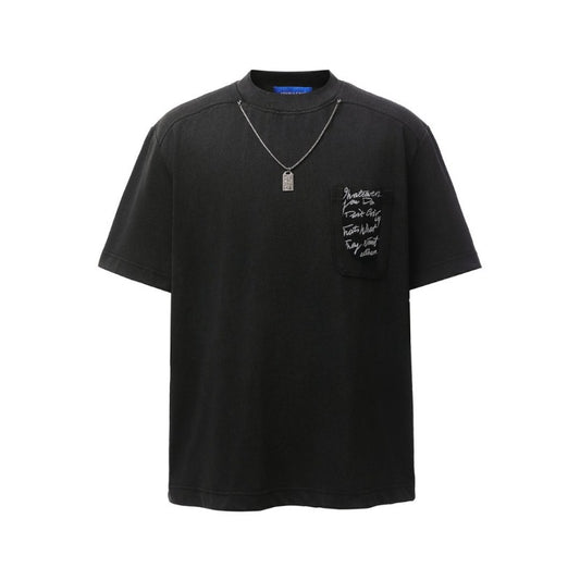Men's t-shirt - american retro heavyweight double yarn high-quality washed & distressed embroidered design - men's loose fit short sleeve tee