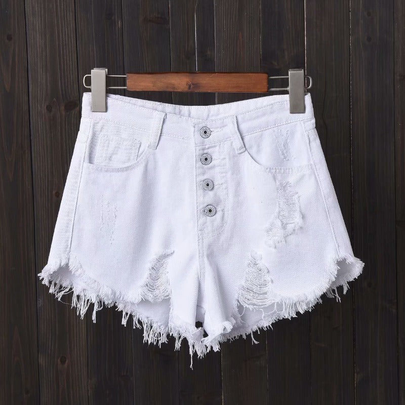 Women jeans summer high waist raw edge loose