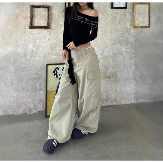 Women's jeans women's loose multi-pocket wide-leg pants