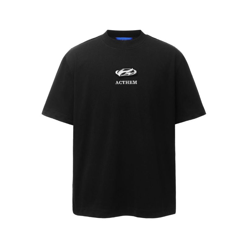 Men's t-shirt: american retro heavyweight double yarn high-quality appliqué embroidery design, men's crew neck loose fit short sleeve t-shirt