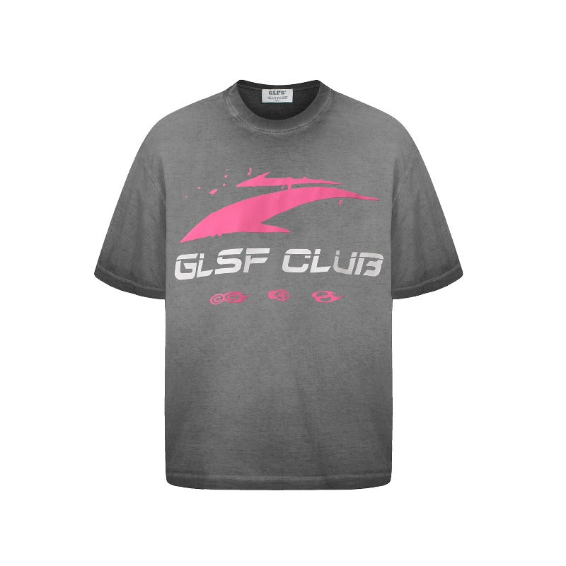 Men's t-shirt: gt american retro couple streetwear high-end washed vintage letter print design, men's loose fit crew neck t-shirt
