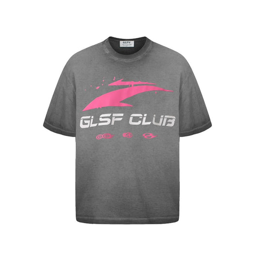 Men's t-shirt: gt american retro couple streetwear high-end washed vintage letter print design, men's loose fit crew neck t-shirt