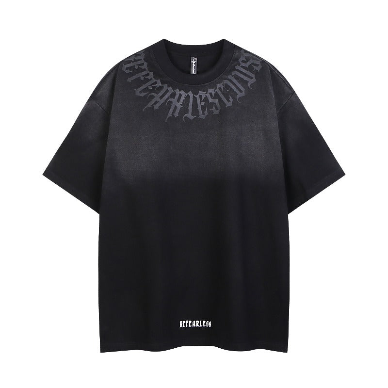 Men t shirt mankun-spring and summer american retrofashionable brand letter distressed washed oversizeheavy weight short-sleeved t-shirt