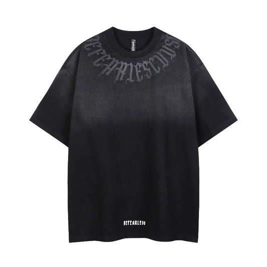 Men t shirt mankun-spring and summer american retrofashionable brand letter distressed washed oversizeheavy weight short-sleeved t-shirt