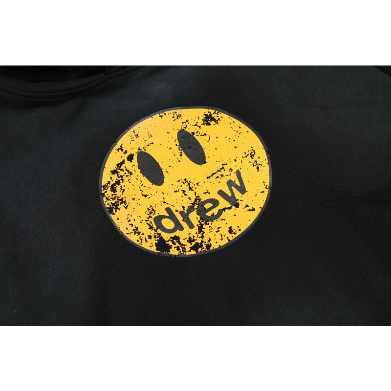 Drew house hoodie - autumn/winter d@ew vintage distressed cracked print smiley face fleece-lined sweatshirt