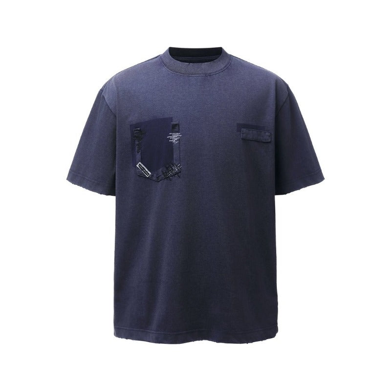 Men's american retro heavyweight double yarn embroidered deconstructed design crew neck high street oversized short sleeve t-shirt