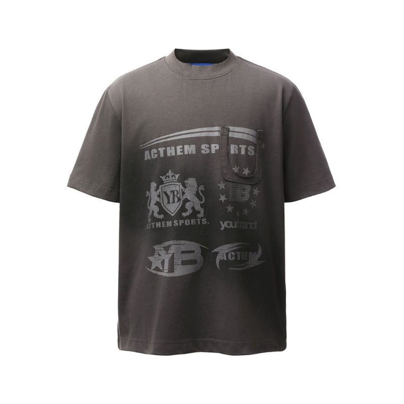 Men's t-shirt - american retro heavyweight double yarn high-quality washed and distressed print design, men's loose fit short sleeve tee