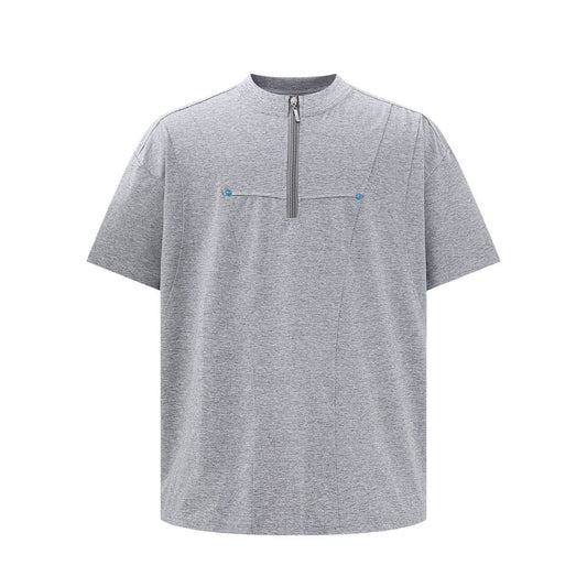 Men's t-shirt - american style, unisex, summer streetwear, high-end, deconstructed zipper design, relaxed fit, crew neck short sleeve tee