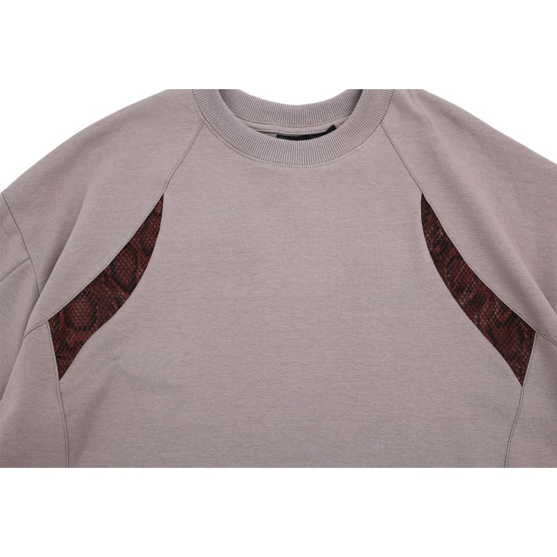 Men's t-shirt - american retro streetwear, unisex, snake print patchwork, deconstructed design, high street oversized short sleeve tee