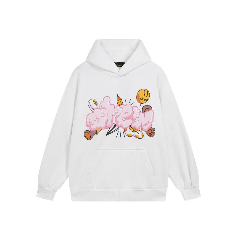 Drew house hoodie fall and winter d@ew cloud balloon pattern fleece-lined hooded sweatshirt