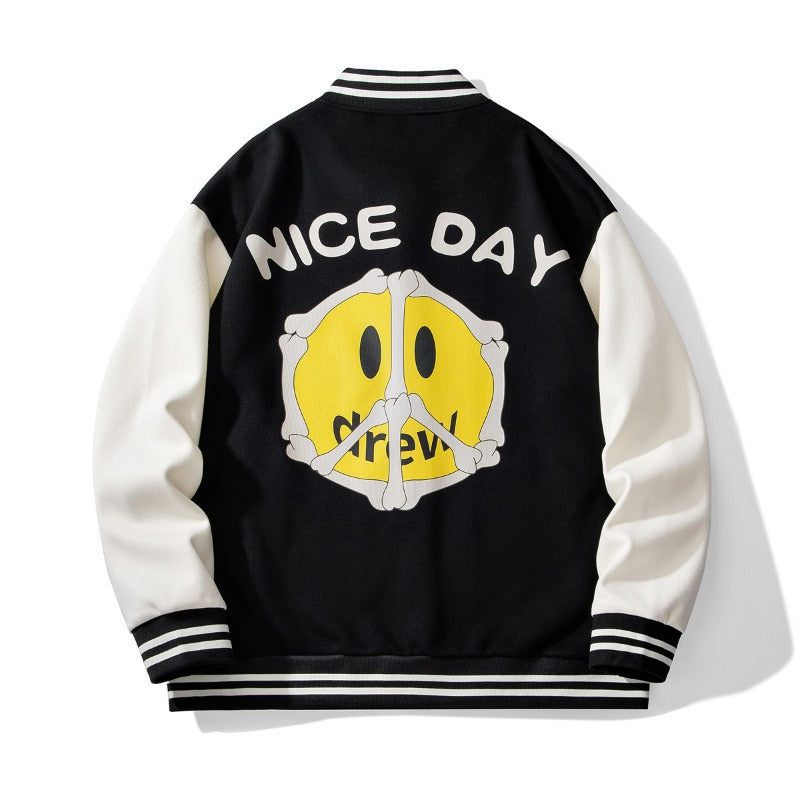Drew house jacket early autumn d@ew smiley bone letter single breasted baseball outwearjacket