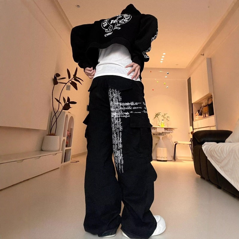Women's jeans with cross & letter design - relaxed fit