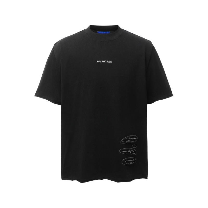 Men's t-shirt: american retro heavyweight double yarn high-quality letter print design, distressed loose fit short sleeve tee