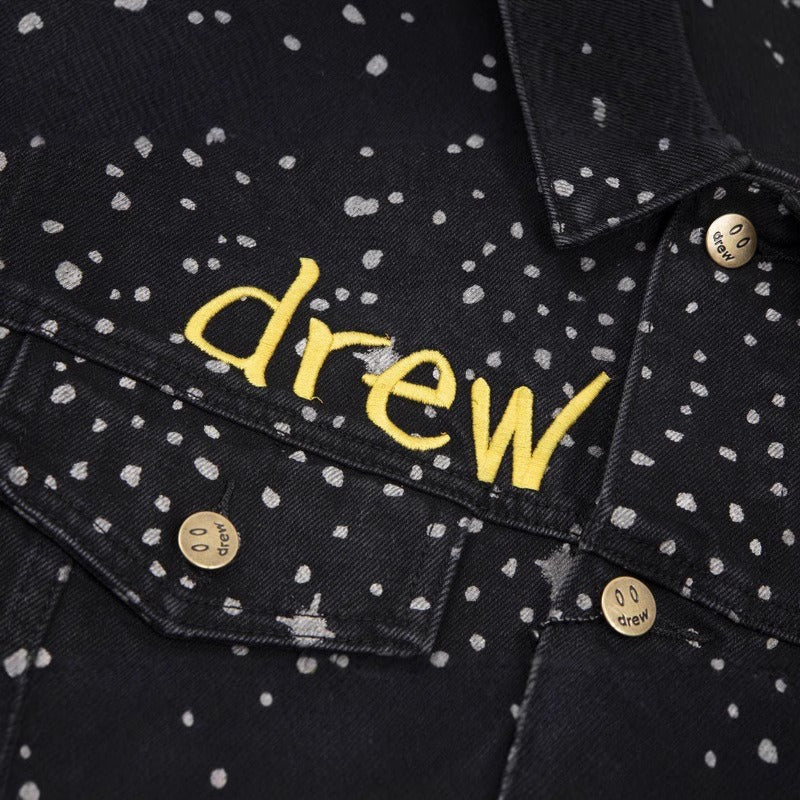Drew house jacket spring & fall d@ew embroider smiley face letter splash ink denim outwear