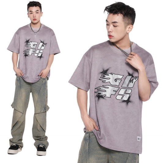 Unisex T-shirts Summer Embroidery Men's Loose Crew Neck Short Sleeve T-Shirt