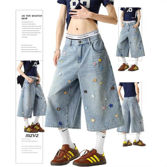 Women's jeans retro women's summer loose cropped pants