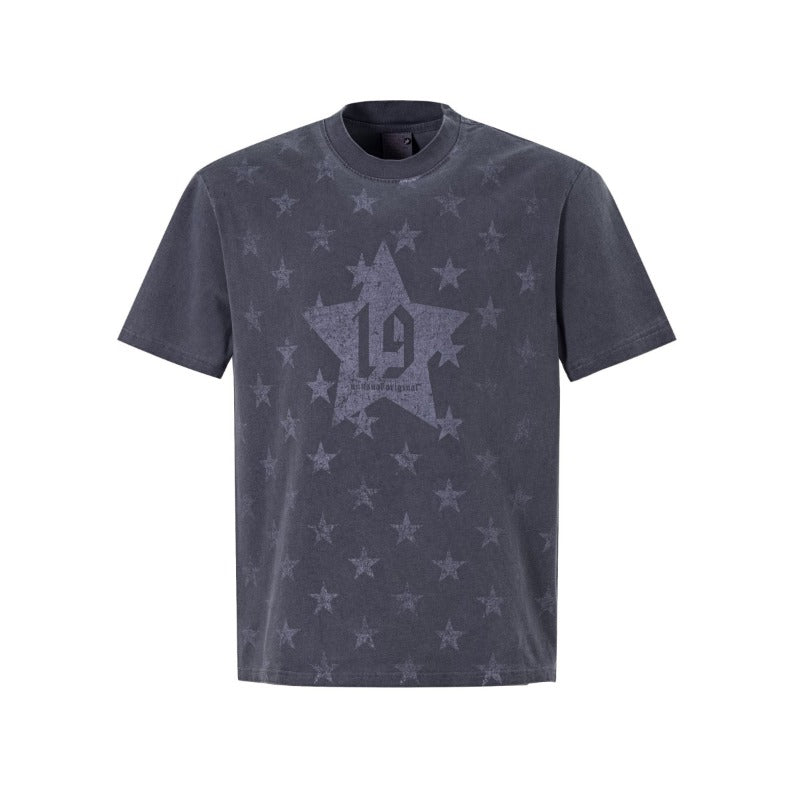Men's t-shirt - american summer street style, distressed wash, star design, premium fit short sleeve tee