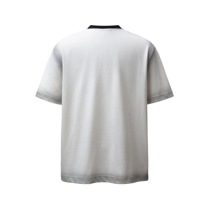 Men's t-shirt: american retro heavyweight double yarn, high-street quality, spray-painted appliqué embroidery design, men's relaxed fit short sleeve tee