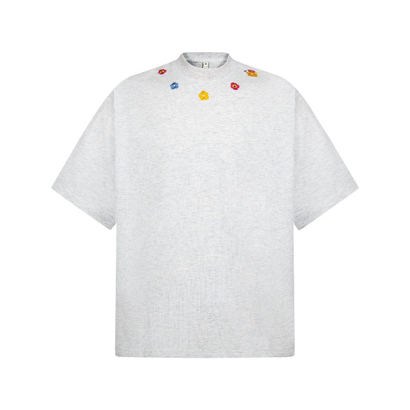 Men's t-shirt - american retro unisex short sleeve colorful thousand-needle embroidery design - men's high street loose fit t-shirt