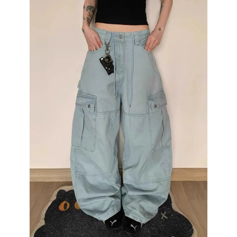 Women's Jeans Women's Big Pockets Tooling Loose Jeans